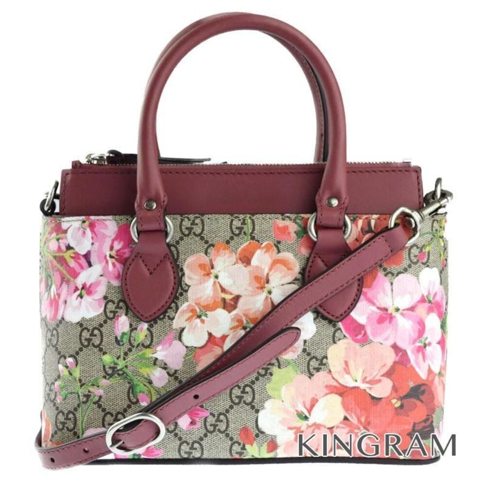 Gucci Blooms GG Supreme Zip Top Tote Floral Flower monogram leather Pink